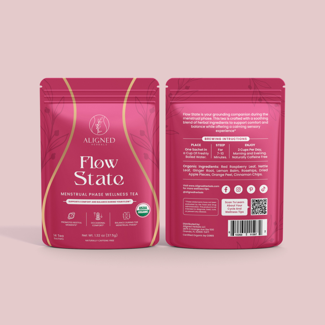 Assorted packages of tea or health products with a hand reaching for one, on a neutral background.