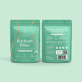 Front and back packaging of Aligned Herbals Radiant Rise follicular phase wellness tea showing organic ingredients and brewing instructions